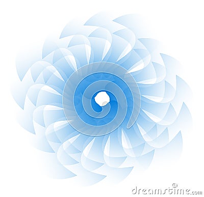 The translucent blue fan consists of a large number of elements rotating in a circle on a white background. Graphic design element Vector Illustration